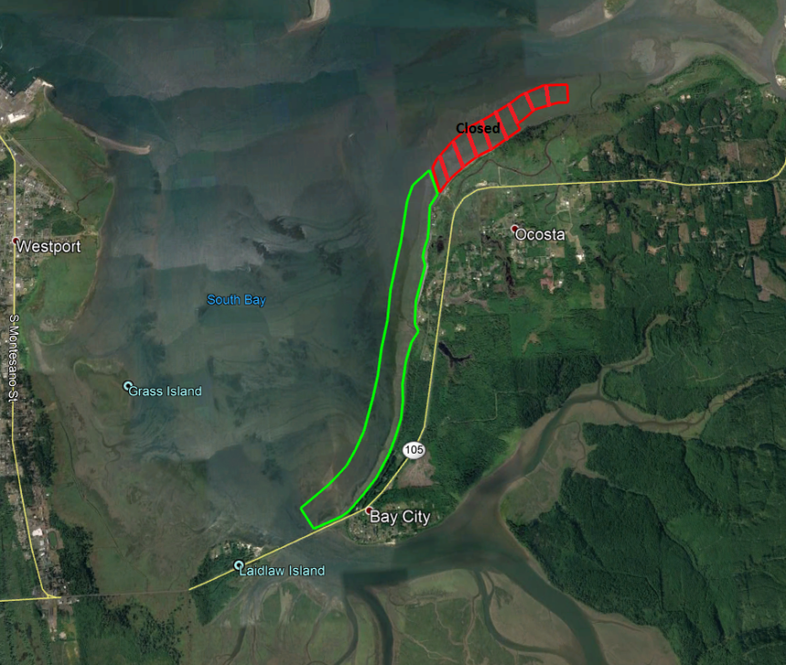 Map depicting open and closed areas of Bottle Beach